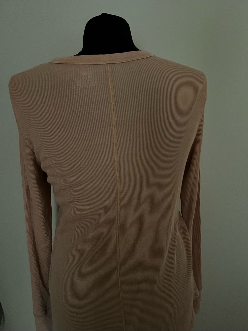 Aerie Long Sleeve Ribbed Henley Top - Taupe - Picture 3 of 6